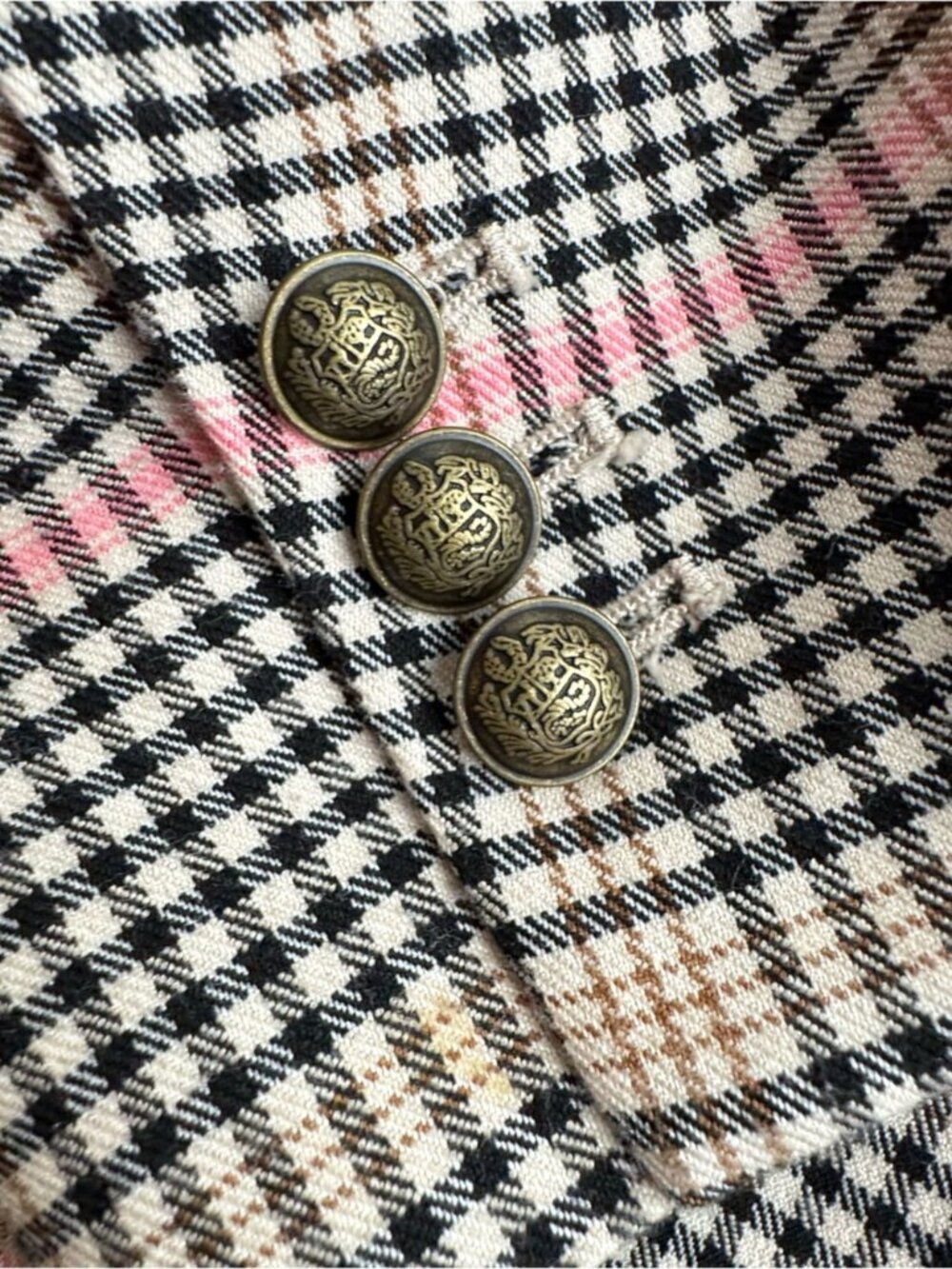 LOFT Plaid Blazer Women’s 14 Pink Cream Tailored Preppy bronze Button Jacket - Picture 5 of 7
